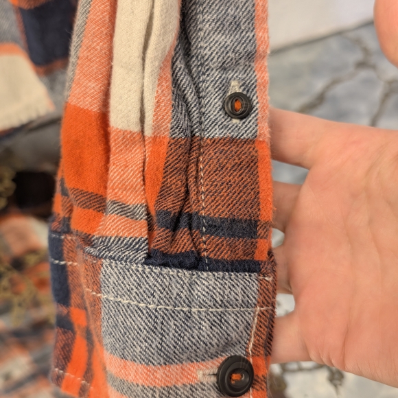 Plaid Button-Up Shirt - Orange , Blue And White - Picture 3 of 7